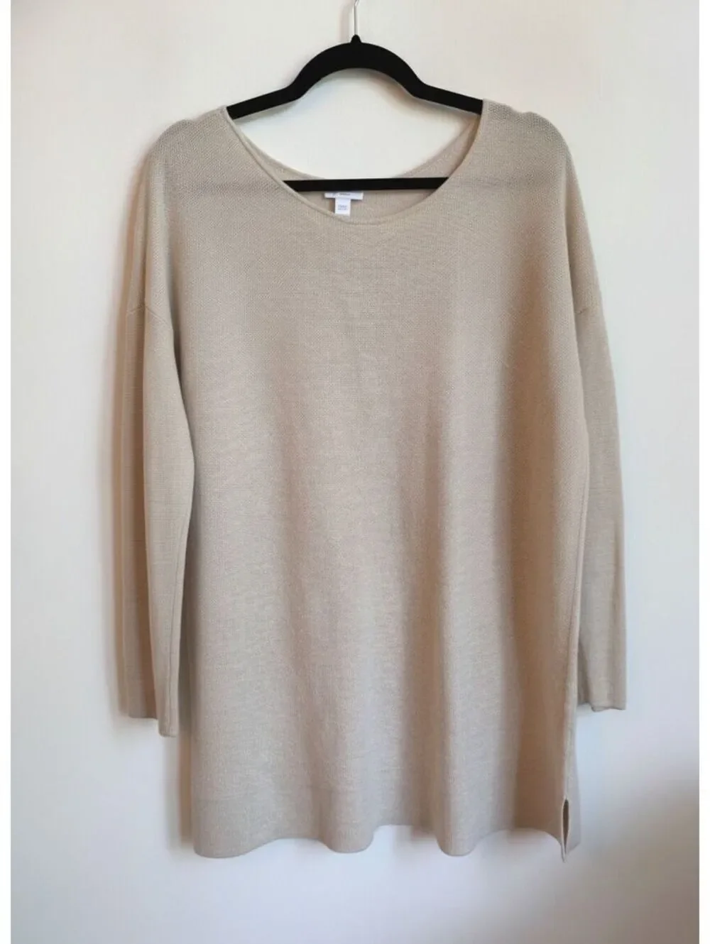 J.Jill Merino Wool Sweater Tunic Beige Sz L Long Sleeve Quiet Luxury Minimalist